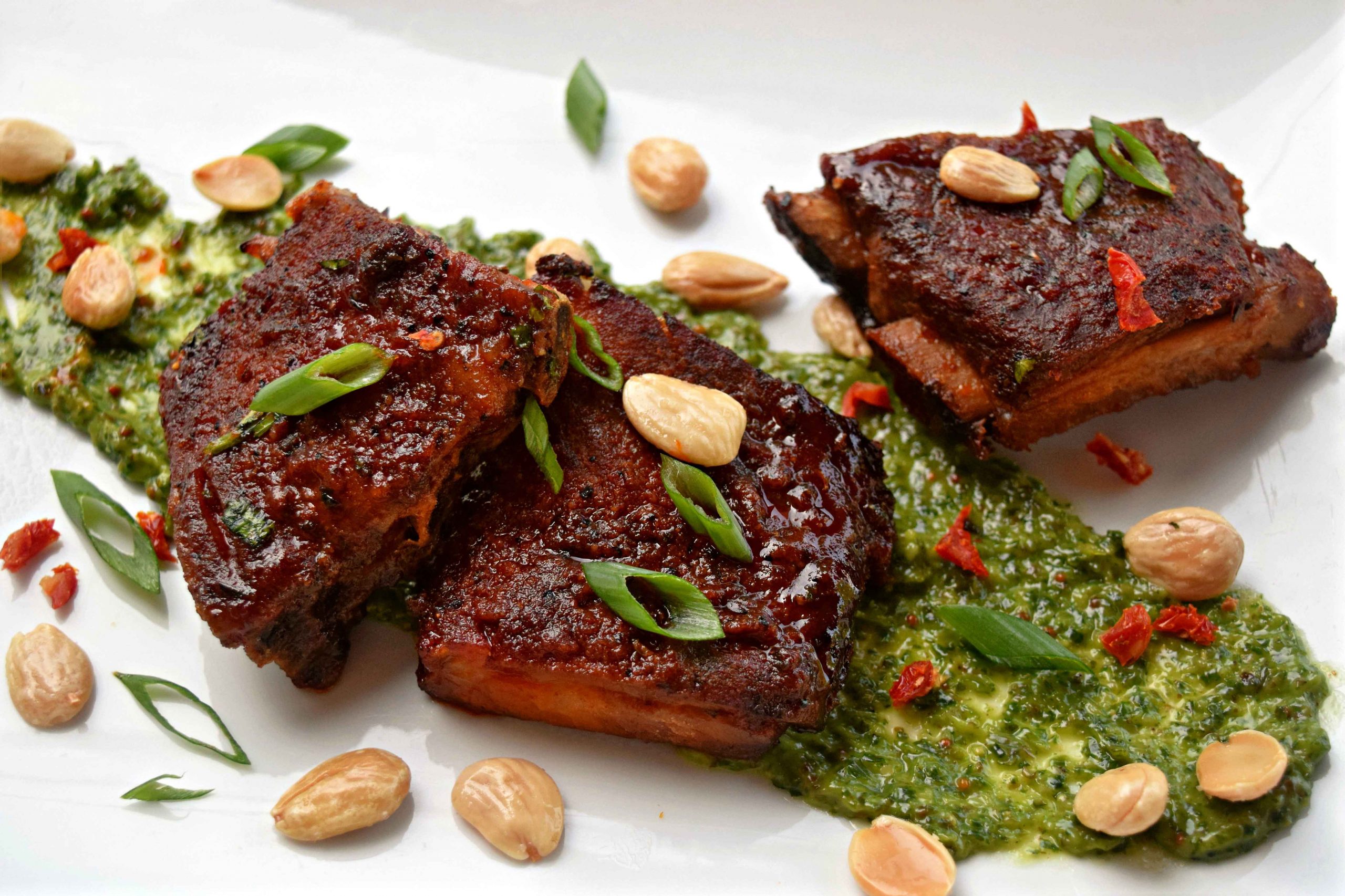 Smoked Paprika and Honey Glazed Pork Ribs with Green Sauce Oak Park