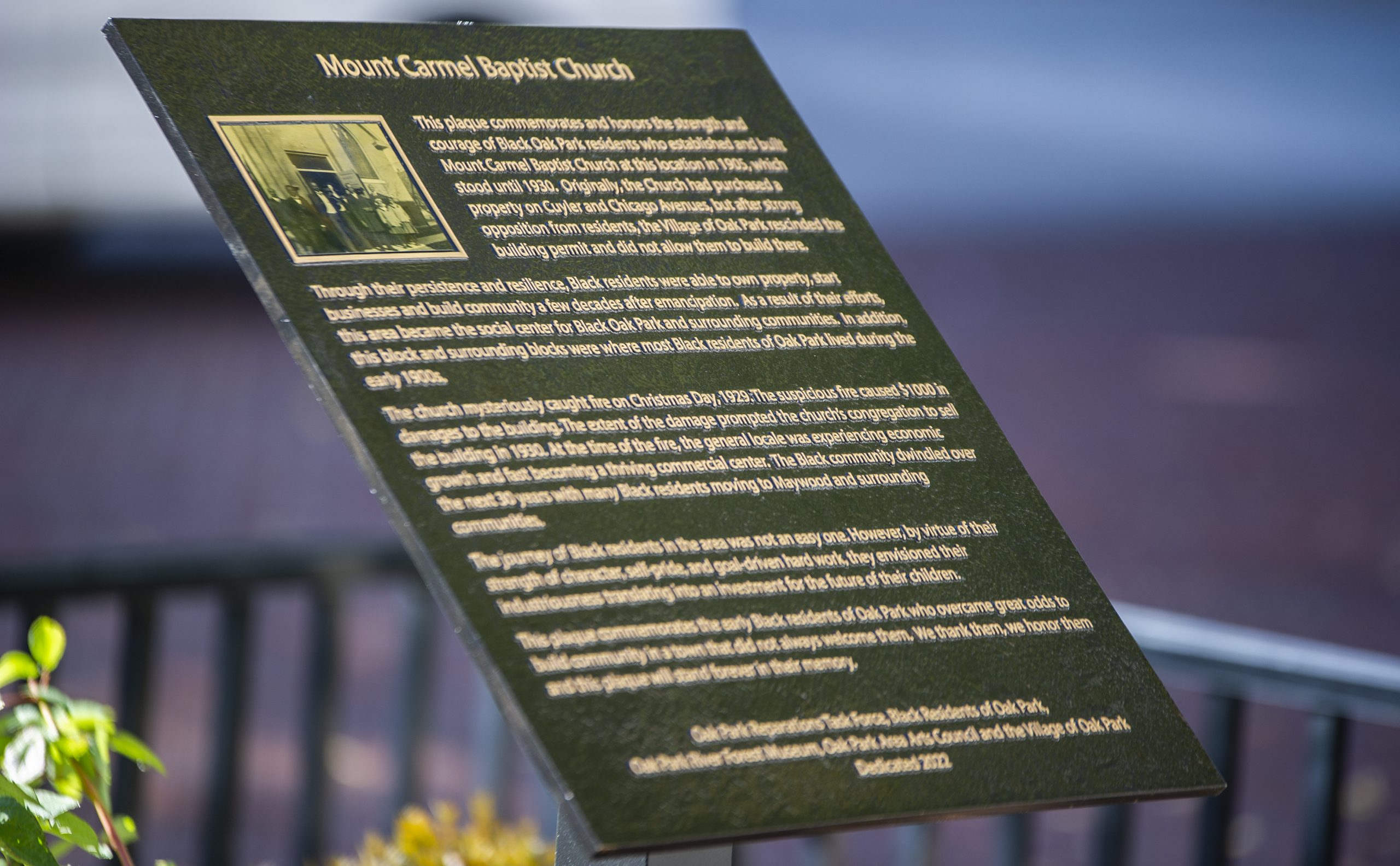 Plaque at Westgate honors Mt. Carmel Baptist Church Wednesday Journal